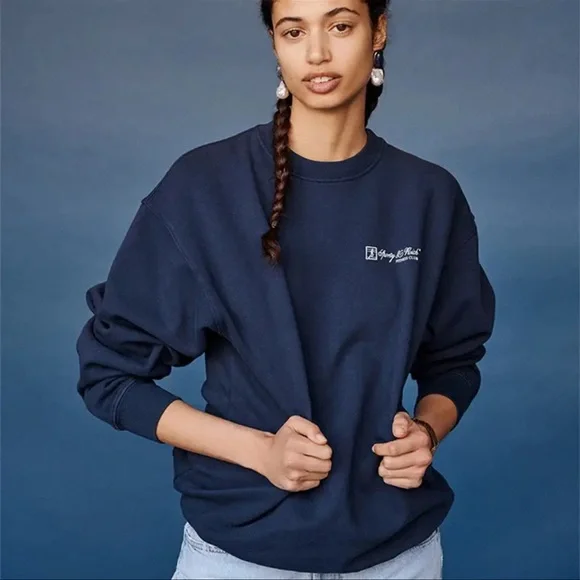 Sporty & Rich Logo Crewneck, Navy, Size Small - Picture 2 of 4